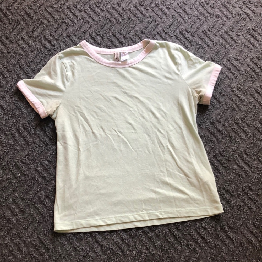 Divided Pastel Green and White Short Sleeve Tee